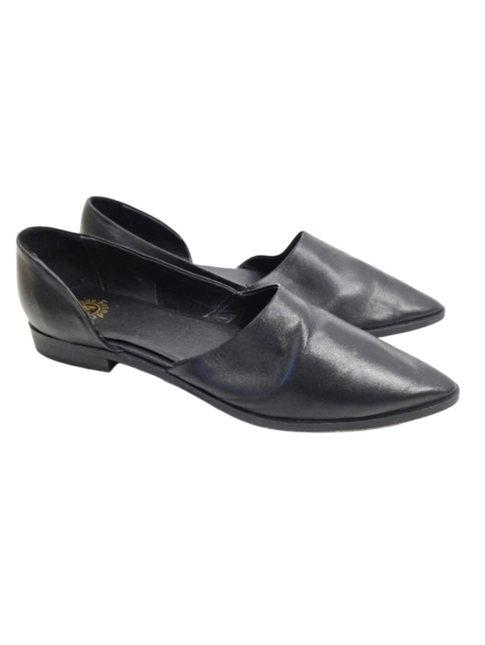 Vintage Foundry Shoes Black Leather Flats‎ Open Side